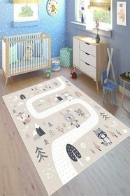 Resim Cotton Şönil Kaymaz Tabanlı Yıkanabilir Antibakteriyel Dijital Baskı Çocuk Halısı, CK-10166A-CTN-80X150 