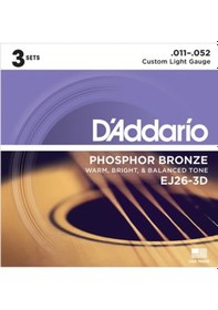 Resim D'addario Ej26-3D 3-Pack Custom Light Takım Tel Akustik Gitar Tel 