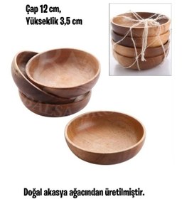 Resim Dekoratif Çerezlik Tabak, Doğal Ahşap Akasya Çerezlik, Çap 12 Cm, 4'lü Set Kahverengi 