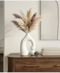 Resim Etnik Desen Dekoratif Vazo Seramik Şık Vazo El Yapımı Özel Seri 30 Cm Beyaz 