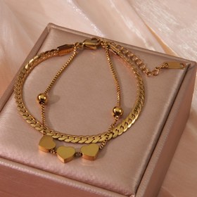 Resim Sevimli ve tatlı tarzı bir parça, moda çift katmanlı zincir tasarımı kullanarak, parlak mini 3 küçük şeftali kalp şeklinde 304 paslanmaz çelik kolye bilezik, kadınların buluşması veya ideal hediye seçimi için uygun 