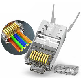 Resim WOZLO Cat7 Cat6a Ez Delikli Yeni Nesil Rj45 Ftp Metal Konnektör Jak - 1 Adet 