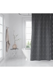 Resim Tropikhome Siyah Banyo Perdesi-tek Kanat Banyo Dekorasyon Ürünü Duş Perdesi, Lüks Duşakabin Perdesi Ethnic 