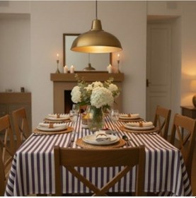 Resim Mor Keten Masa Örtüsü 150x220 Cm Çok Renkli 