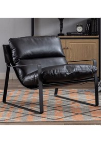 Resim Sller Portatif Metal İskeletli Berjer, Modern Metal İskeletli Portatif Tekli Koltuk Zarif Siyah 