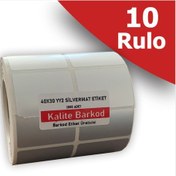 Resim Kalite Barkod 40X30 Yanyana 2 Li Silvermat Demirbaş Etiketi | 10 Rulo Barkod Etiketi Metalize 