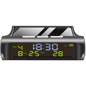 Resim Samdoo Araç Güneşli Saat - Zaman, Tarih, Sıcaklık Ölçer - Usb Ve Güneşli Şarjlı, Kolay Kurulum - Siyah Abs - C01 Modeli 