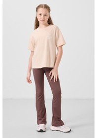 Resim Tommylife Kahverengi Esnek Standart Fit Basic Performans İspanyol Paça Kız Çocuk Tayt - 75193 Kahverengi 