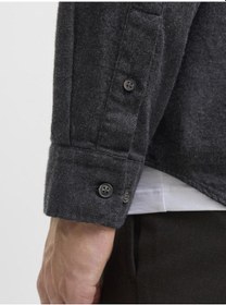 Resim Jack & Jones Büyük Beden %100 Pamuk Cepli Gömlek - Classic - 12284613 Dark Grey Melange 