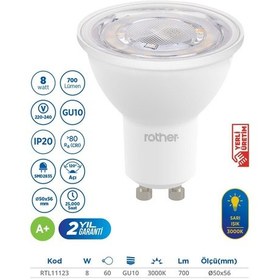 Resim Rtl11123 Rother Gu10 Led Spot Ampul 8w 700 Lümen 3000k Sarı Işık - Enerji Tasarruflu Ampul 