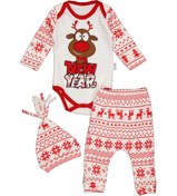 Resim AyCaTa Etnik Desen Noel Yılbaşı Christmas Kırmızı Geyik New Year Baskılı Badili Bebek Takım 