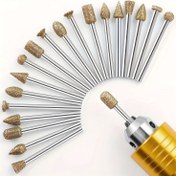 Resim 20 Adet Altın Elmas Kaplamalı Taşlama Uçları Döner Aletler İçin - 3mm/0.1in Şaft Çoğu Aletlerle Uyumlu - 6 Farklı Şekil İçerir - Metal Malzeme - Güç Gerektirmez 