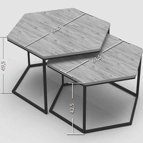 Resim Orta Sehpa Altıgen İkili Lüx Gold Beyaz Çok Renkli 