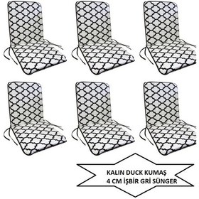 Resim Sandalye Minderi Büyük Arkalıklı Yıkanabilir 6'lı I Alaçatı Model 4 Cm Sünger Beyaz - Siyah 
