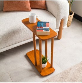 Resim Furnirem Masif Çam Ahşap Modern C Sehpa Koltuk Yanı Yan Sehpa 55x49x19 Cm Kestane 