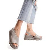 Resim Elit Lyna Kadın Hakiki Deri Dolgu Topuk Sandalet Gri Gri 