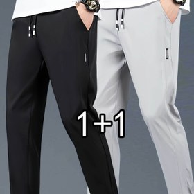 Resim 2 adet Erkek Hızlı Kuruyan Nefes Alabilen Jogger Pantolon - Hafif Düz Bacak, Elastik Çorap Bel ve Yan Cep, Tüm Mevsimler İçin Açık Renk Siyah ve Deniz Mavi, Açık Hava ve Günlük Giyim için, Jogging Pantolon, Hafif Kumaş 