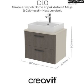 Resim D10 Next Lavabo Dolabı İki Çekmeceli 65 Cm Dafne Gövde Antrasit Meşe Kapak Beyaz 
