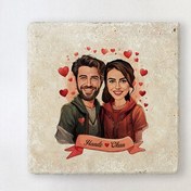 Resim Çiftlere Özel Büyük Aşkımız Karikatürlü Taş Bardak Altlığı 