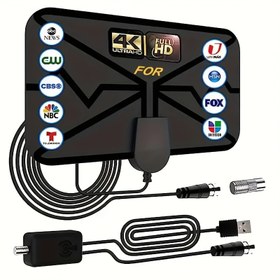 Resim 2024 Taşınabilir İç Mekan TV Anteni - 4K/1080P HD Dijital Sinyal Güçlendiricili, 360° Dönebilen & Akıllı Televizyonlar/Laptoplar/PC'ler için Uyumlu Kablo (NBC/CBS/ABC/FOX) Ücretsiz Kanallarla Eski ve Yayım Cihazları ile Tam Uyumlu 