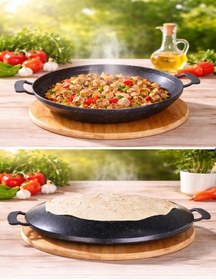 Resim StoneFire 34 Cm Granit Sac Tava | Çift Kulplu Bazlama, Gözleme ve Kavurma Tavası 