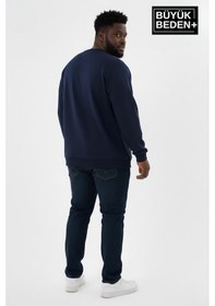 Resim Süperlife Erkek Büyük Beden A Baskılı Bisiklet Yaka İnce Sweatshirt Spr26bsw956-12 Lacivert 