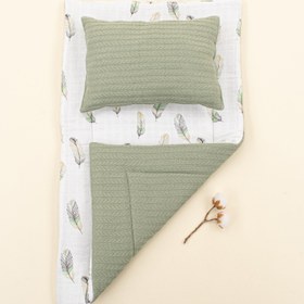 Resim Alt Açma Matı ve Yastık - Çift Taraflı - Koyu Yeşil Örgü - Yeşil Tüy 