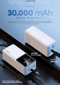 Resim Jopus 30000mAh Powerbank LCD Ekranlı Taşıma Askılı Güçlü Taşınabilir Şarj Cihazı Beyaz JP-P12 