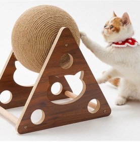 Resim Tineke Ahşap Jüt İpli Kedi Tırmalama Topu Oyuncağı Evcil Hayvan Oyuncağı 
