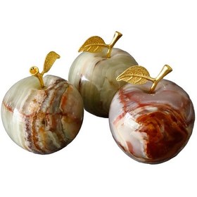 Resim El Yapımı Oniks Taş 3 Lü Elma Seti Lüks Ve Şık Dekoratif Obje - 