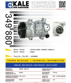 Resim KALE RADYATÖR KLIMA KOMPRESORU TOYOTA AURIS COROLLA 1.6 2007-2012 AVENSIS 2008- [6PK V KAYIS KASNAGI] [120mm] 