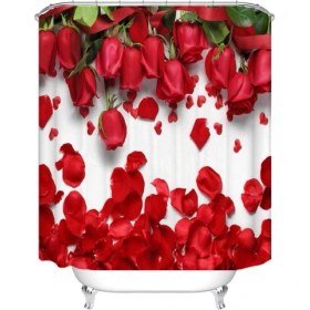 Resim Chic Gül Baskı Banyo Perdesi Büyüleyici Duş Perdesi Moda Ev Banyo Dekor Perdesi Banyo Otel (150X180 Cm) (Yurt Dışından) 