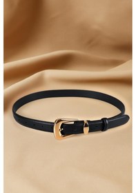 Resim Williampolo Full Grain Deri Gold Toka Siyah Kadın Kemer Siyah 