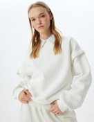 Resim Şardonlu Basic Oversize Sweatshirt Uzun Kollu Bisiklet Yaka Dikiş Detaylı 