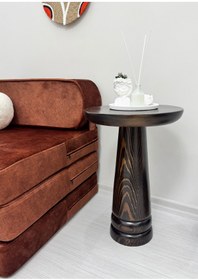 Resim AYLESA Ahşap Tekli Mantar Yan Sehpa Modern 50cm Koyu Ceviz Fiskos Çiçeklik 