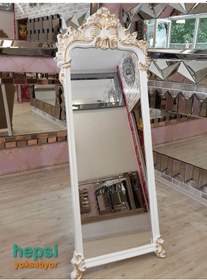 Resim Vintage Madam Model Beyaz Altın Renk Varaklı Boy Aynası (443022270) Beyaz 