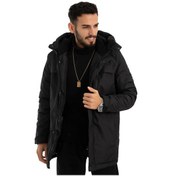 Resim Erkek Siyah Içi Polarlı Su Ve Rüzgar Geçirmez Kapüşonlu Kışlık Mont & Kaban & Parka Siyah 