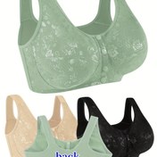 Resim 3'lü Paket Orta Yaş ve Yaşlı Kadınlar için Dikişsiz Ön Bağlamalı Sütyen, İnce Toplu Bralette, Hafif Destekli Anne İç Çamaşırları, Sırtı Açık Dantel Sütyen, Dar Kesim Sütyen, Rahat Büyükanne Sütyeni, Hafif Dolgusuz Esnek Tek Renk Lingerie 