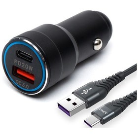 Resim Usb Type C Araç Şarj Cihazı Siyah Renk- 2 Port, Hızlı Şarj 30w Çakmaklık Adaptörü 