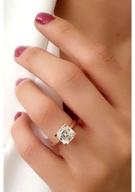 Resim Sky Dıamond Gümüş Rose Altın Kaplama Tek Taş Yüzük 14 