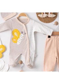 Resim Candar 3 Ay Kelebek Nakışlı Tulum Erkek Bebek 5'li Set Kahverengi 