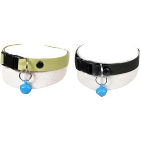 Resim Suni Deri Zilli Kedi Köpek Tasması 2'li Set Yeşil Siyah Renk 