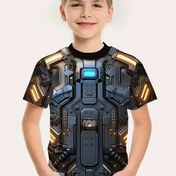 Resim Erkek Çocuklar için 3D Mecha Baskılı Tişört - Günlük Yuvarlak Yaka, Yumuşak Polyester & Spandex Karışımı, Yazlık Dış Mekan Eğlencesi İçin Mükemmel, 12 Yaş Altı Çocuklara Uygun 