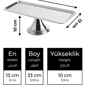 Resim Gümüş Dikdörtgen, Ayaklı Şık Kek, Pasta, Kurabiye Ve Tatlı Servis Sunum Standı Gümüş 