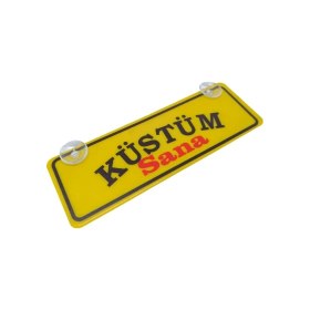 Resim Küstüm Sana Yazılı Sarı Dekor Plaka Vantuzlu Cam Süsü 22X7.5CM Ks2 Nemere 
