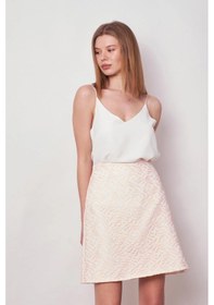 Resim Kadın Dantel Detaylı Yüksek Bel Hafif Esnek Dokuma Kumaş Çan Etek Boy:49cm +-2cm -pudra Pudra 