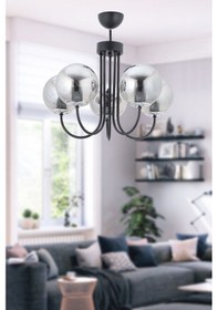 Resim 5'li Siyah Füme Top Camlı Modern Avize Seti Siyah Krom 