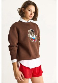 Resim Shade Kadın Teddy Nakış İşlemeli Bisiklet Yaka Salaş Sweatshirt 6864 60283522 - Kahverengi 