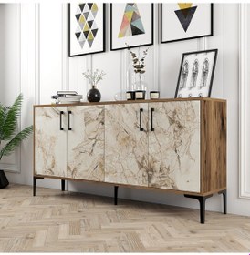 Resim Kiev 160cm Konsol - Ceviz / Beyaz Mermer 