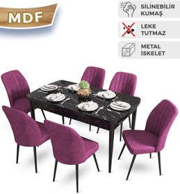 Resim Canisa Concept Mun Serisi 80x132 Açılabilir Mdf Siyah Mermer Desen Masa Takımı 6 Mor Sandalye 
